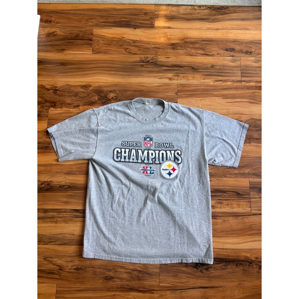 Vintage NFL Pittsburgh Steelers Super Bowl XL Champions T-Shirt Gray XL